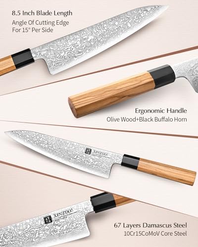 XINZUO Couteau de Cuisine Acier Damas Professionnel, idéal pour Chef et Amateurs, Idéal pour Couper la Viande et les Lég