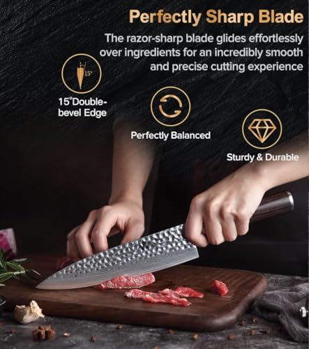 XINZUO Couteau de Chef 20.1cm Acier Damas Tranchant et Léger pour Chef Ergonomique-Poignée en Bois de Pakka-He Série  
X