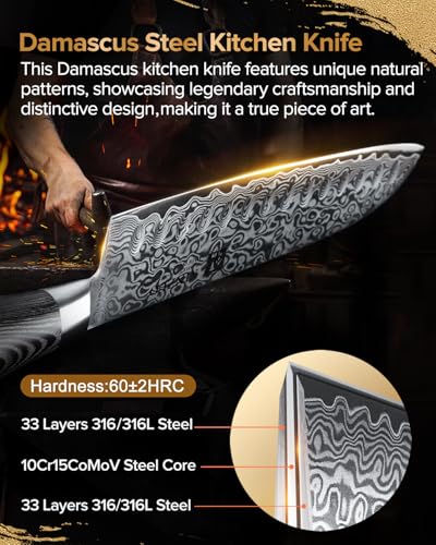 XINZUO Couteau Santoku Chef Professionnel à 67 Couches Damas - Pour Couper Viande Poisson Légumes Fruits - Poignée Pakka
